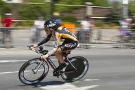 The Canadian cyclist Denise Ramsden is seen taking part in the Gatineau Chrono Time trial race, Saturday, May 19, 2012. A time trial is a race against the clock to secure the fastest time. In cycling, a time trial (TT) can be a single track cycling event, or an individual or team time trial on the road.The Canadian Press Images / Nathalie Madore