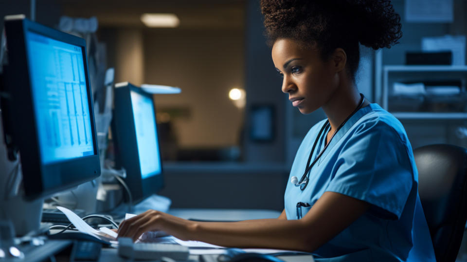 A nurse at a workstation, providing quality care for their patients.