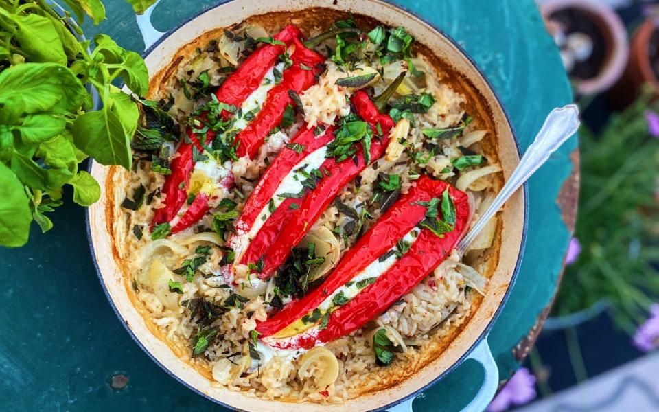 Baked rice with goat’s cheese stuffed peppers - ELEANOR STEAFEL