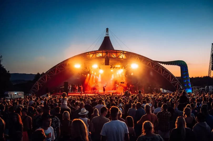 A stage at Valley Fest at sunset