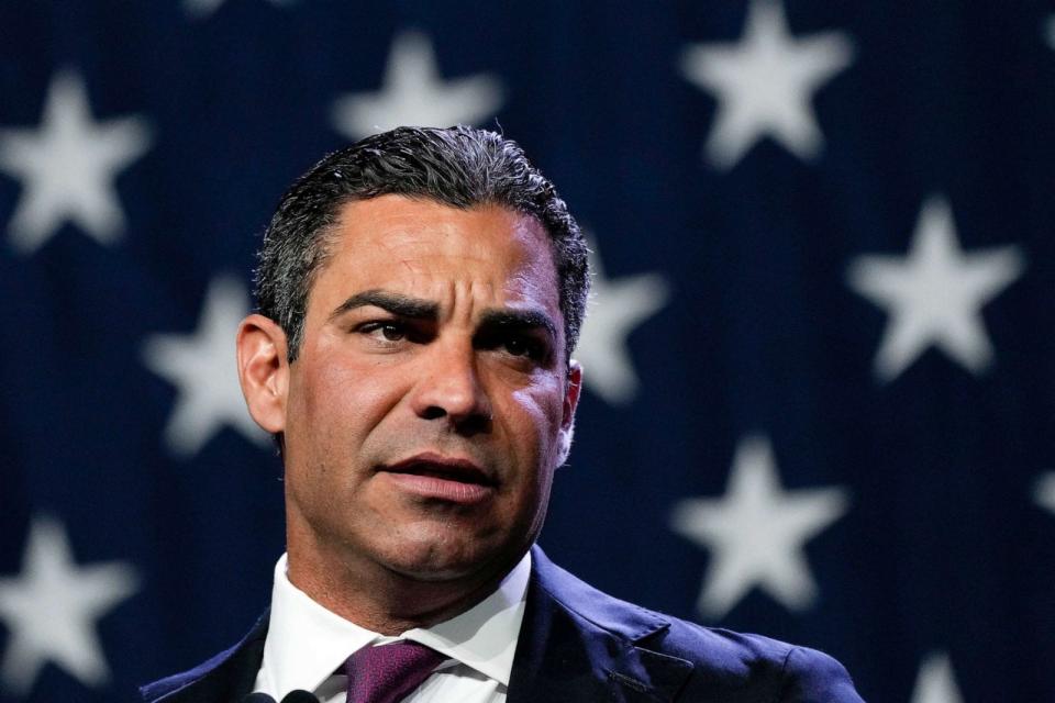 PHOTO: FILE - Republican presidential candidate Miami Mayor Francis Suarez speaks at the Republican Party of Iowa's 2023 Lincoln Dinner in Des Moines, Iowa, Friday, July 28, 2023. (Charlie Neibergall/AP, FILE)