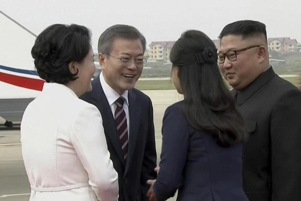 President Moon Jae-in is welcomed by Kim Jong Un (AP)