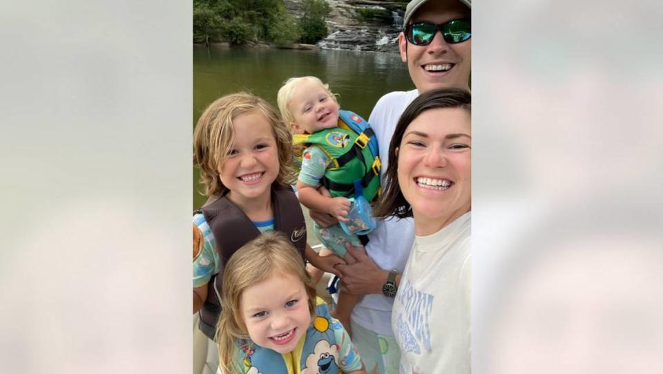 Pictured are U.S. Marine Capt. Mitchell Morton, his wife Katie and their children in this undated handout photo from Tunnel to Towers Foundation. The foundation’s Gold Star Family Home Program paid off the Morton’s home mortgage after Mitchell died from cancer on Nov. 4, 2022.