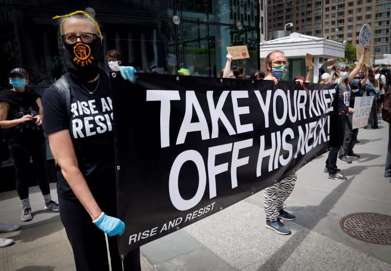 Protesters rally against the death in Minneapolis police custody of George Floyd, at Foley Square in New York