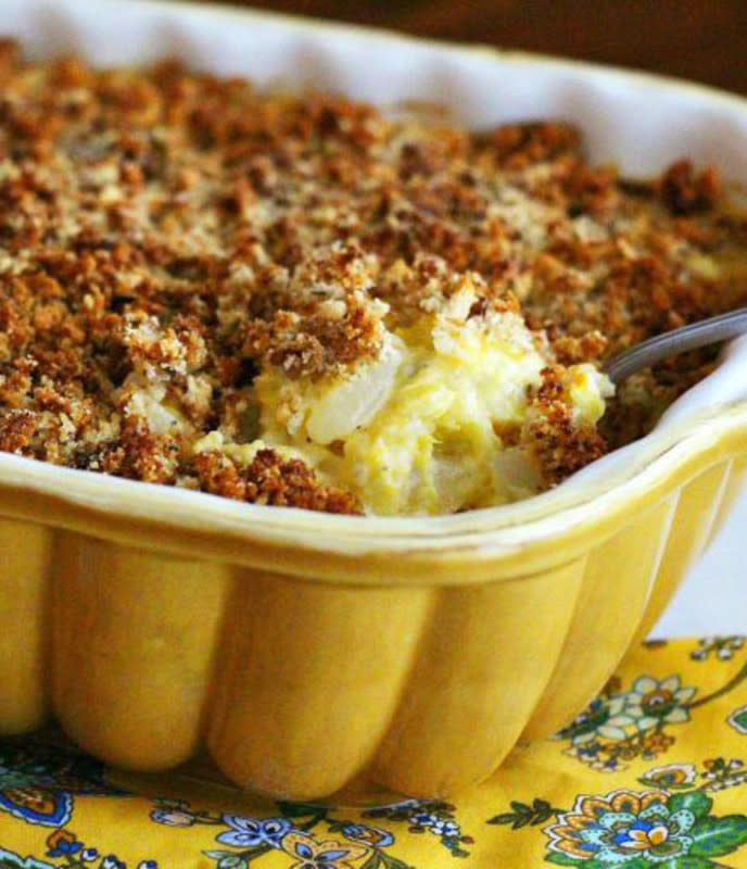 <p>Melissa's Southern Style Kitchen</p><p>Assemble this Homestyle Squash Casserole in advance and chill. Just before serving, sprinkle with herb seasoned stuffing and bake until golden and bubbly. <a href="https://www.melissassouthernstylekitchen.com/homestyle-squash-casserole/" rel="nofollow noopener" target="_blank" data-ylk="slk:Get the recipe here;elm:context_link;itc:0;sec:content-canvas" class="link rapid-noclick-resp">Get the recipe here</a></p>