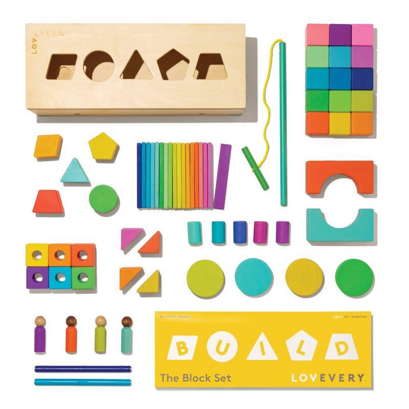 <p><strong>Shop all Lovevery</strong></p><p><strong>$90.00</strong></p><p>This block set isn't the cheapest, but it comes with <strong>70 pieces that kids will be able to use in different ways as they grow</strong>, including a shape sorter, magnetic pieces, threading pieces and sticks that let kids grow out their creations horizontally as well as vertically. And as with each Lovevery toy, the block set comes with information about how kids use blocks at different developmental stages. <em>Ages 18 months+</em></p>