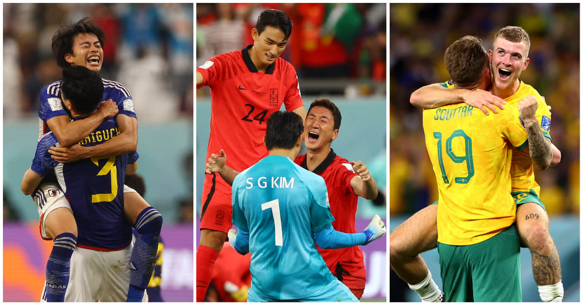 Three Asian teams managed to qualify for the last-16 of the 2022 World Cup: (from left) Japan, South Korea and Australia. (PHOTOS: Reuters)