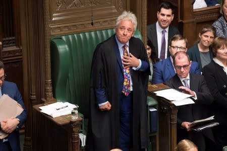 Speaker John Bercow reacts as he delivers a statement in the House of Commons in London