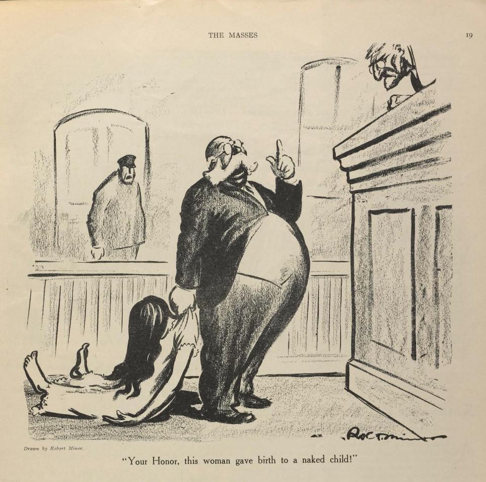 A 1915 comic skewering the Comstock laws. <a href="https://dlib.nyu.edu/themasses/books/masses054" rel="nofollow noopener" target="_blank" data-ylk="slk:The Masses;elm:context_link;itc:0;sec:content-canvas" class="link ">The Masses</a>