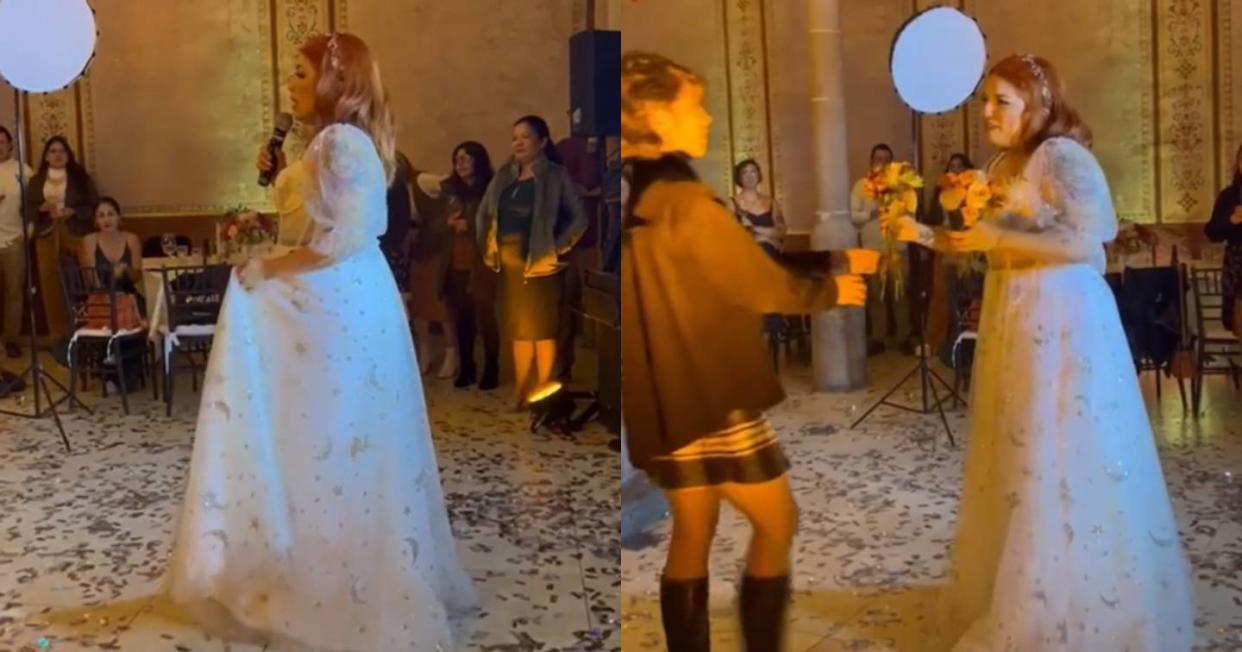 Novia cambia tradición de arrojar el ramo en su boda. Foto: Captura de video TikTok vía @falvizo