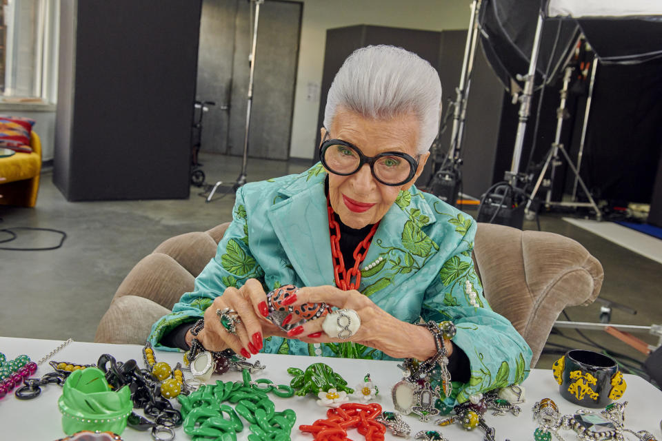 Iris Apfel wearing some of her designs. (PHOTO: H&M)