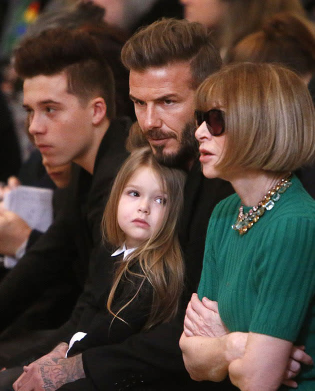 Harper and the Beckham's attend Victoria's NYFW show.