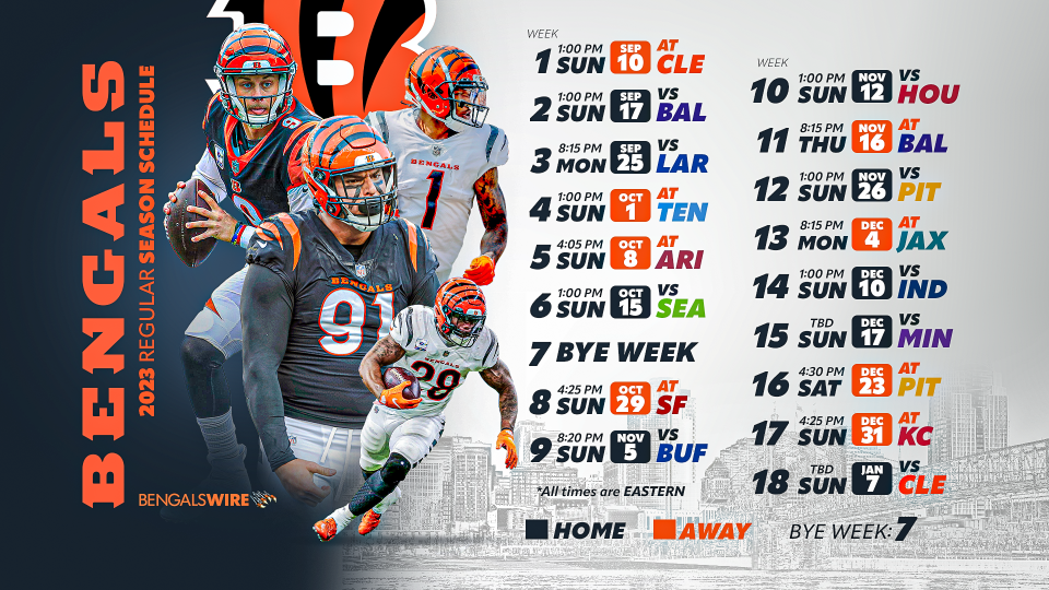 Bengals 2023 NFL schedule Early weekbyweek predictions for every