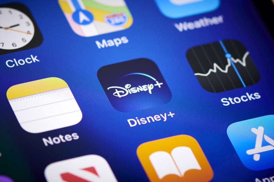 Close-up detail of the Disney+ app icon on an Apple iPhone 12 Pro smartphone screen, on November 11, 2020. (Photo by Phil Barker/Future Publishing via Getty Images)