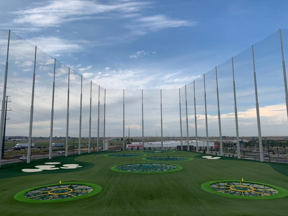 A view from one of the bays on the third floor of the new Topgolf Thornton on July 31, 2019.