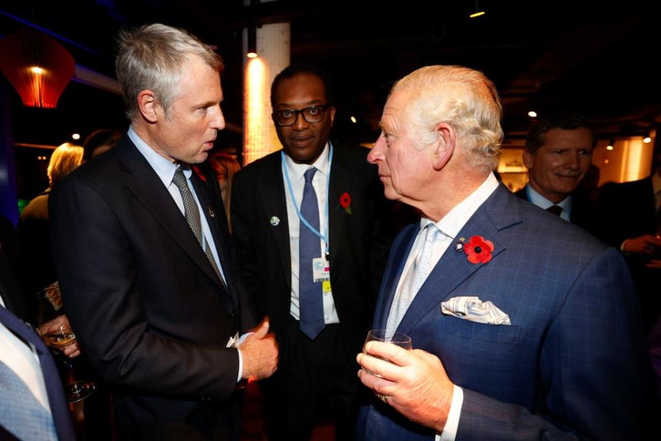 The Prince of Wales speaks Minister of State Zac Goldsmith and Business Secretary Kwasi Kwarteng at a reception during the Cop26 summit in Glasgow (Phil Noble/PA) (PA Wire)
