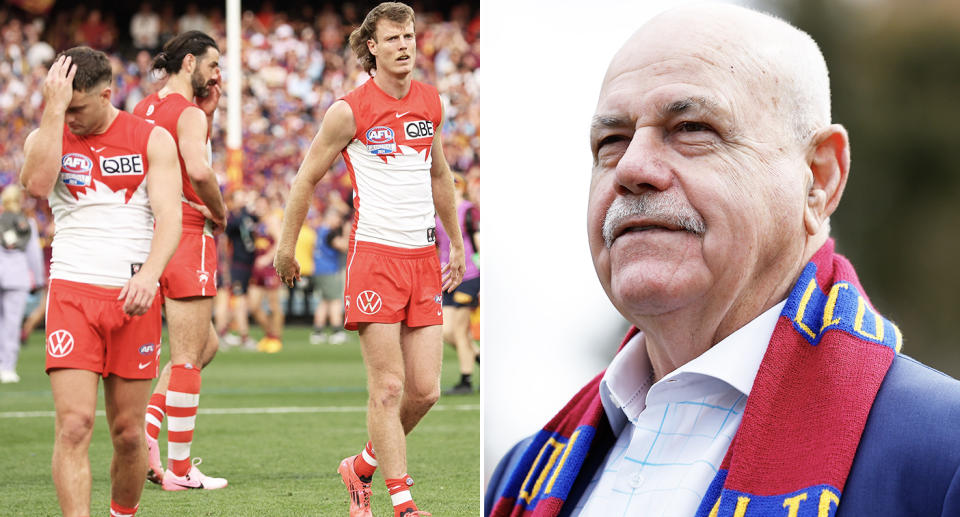 Leigh Matthews alongside Sydney Swans players.