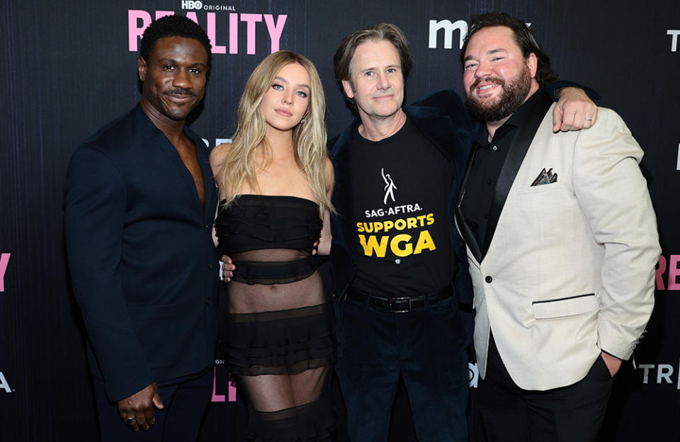 (L-R) Marchánt Davis, Sydney Sweeney, Josh Hamilton and Benny Elledge attend a screening of HBO Films' "Reality" at Museum of Modern Art on May 16, 2023 in New York City.