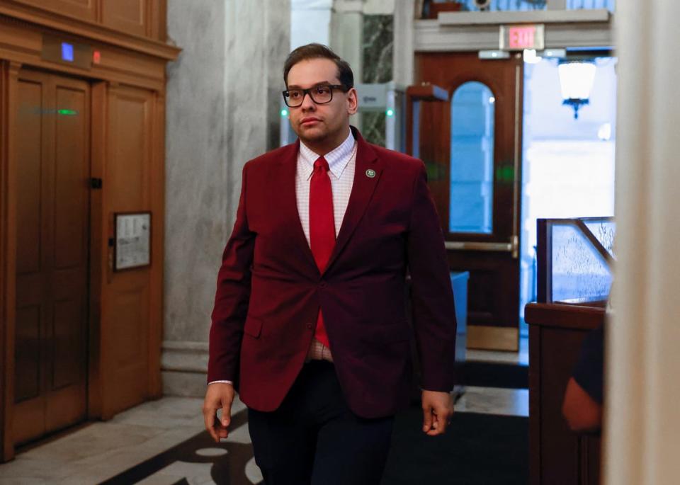 <div class="inline-image__caption"><p>Rep. George Santos heads to the floor of the House of Representatives for a vote on a Republican motion to refer a Democratic-sponsored resolution to expel Santos from the House to the House Ethics Committee instead of an immediate expulsion vote, on Capitol Hill in Washington, on May 17, 2023.</p></div> <div class="inline-image__credit">Evelyn Hockstein/Reuters</div>