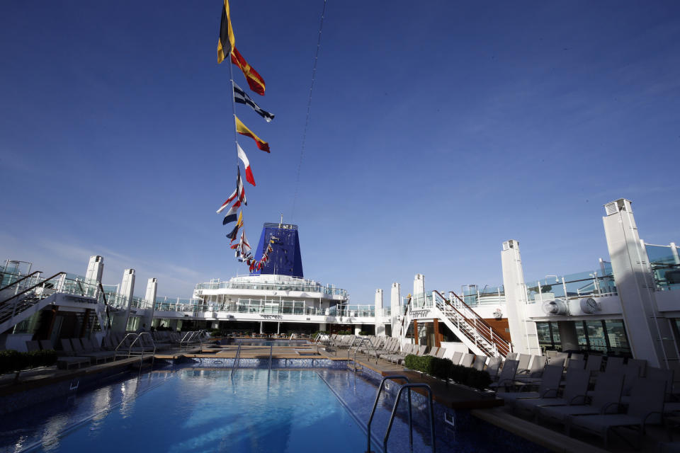 P&O's newest cruise ship Britannia arrives at Southampton, prior to her naming ceremony on Tuesday. PRESS ASSOCIATION Photo. Picture date: Friday March 6, 2015. Capable of carrying more than 3,600 passengers and 1,350 crew, the 1,082-ft long vessel is the largest cruise ship designed specifically for the British holiday market. Boasting 15 passenger decks, 13 bars and 13 places to eat, the #473 million Britannia has a three-tier atrium, a 936-seater theatre, four swimming pools, and a multi-million pound art collection. See PA story SEA Britannia. Photo credit should read: Steve Parsons/PA Wire PRESS ASSOCIATION Photo. Picture date: Friday March 6, 2015. See PA story SEA Britannia. Photo credit should read: Steve Parsons/PA Wire