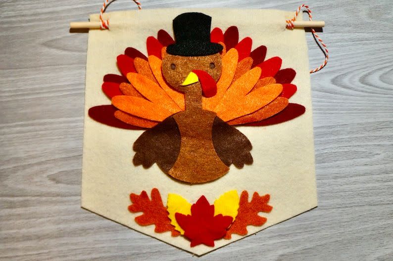 <p><strong>UnplannedWhimsy</strong></p><p>etsy.com</p><p><strong>$12.00</strong></p><p>This felt turkey banner kit for little crafters comes with all the pieces pre-cut and ready to assemble. Hang it on the front door, or have kids each make one for their rooms. </p>