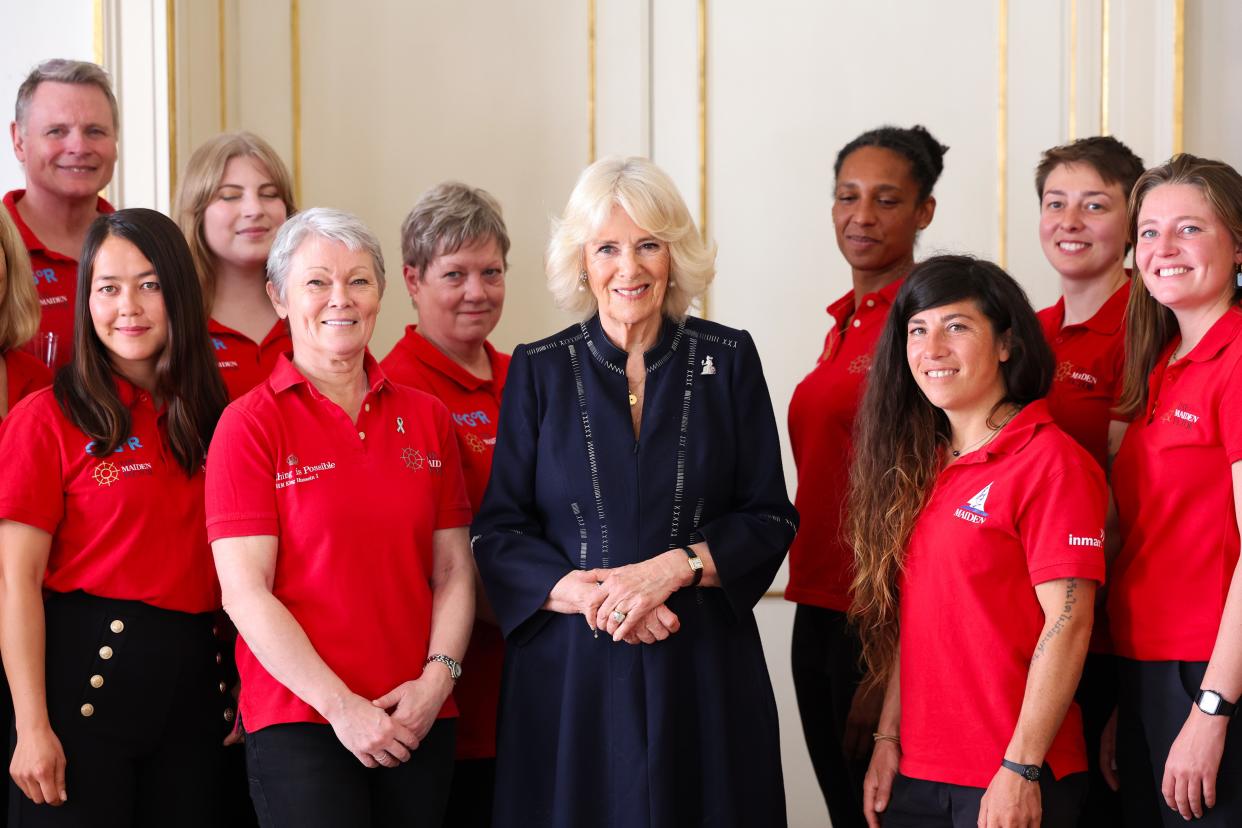 Queen Camilla speaks to crew members (Chris Jackson/PA) (PA Wire)