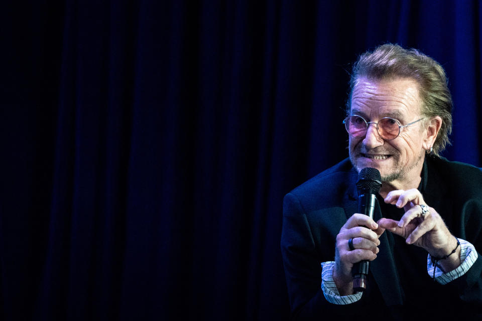 Bono speaks at the Clinton Global Initiative, Tuesday, Sept. 20, 2022, in New York. (AP Photo/Julia Nikhinson)