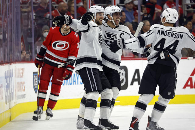 The Carolina Hurricanes' Sebastian Aho (20) celebrates his goal on a power  play during the second period against the Washington Capitals at PNC Arena  in Raleigh, N.C., on Friday, Jan. 12, 2018. (