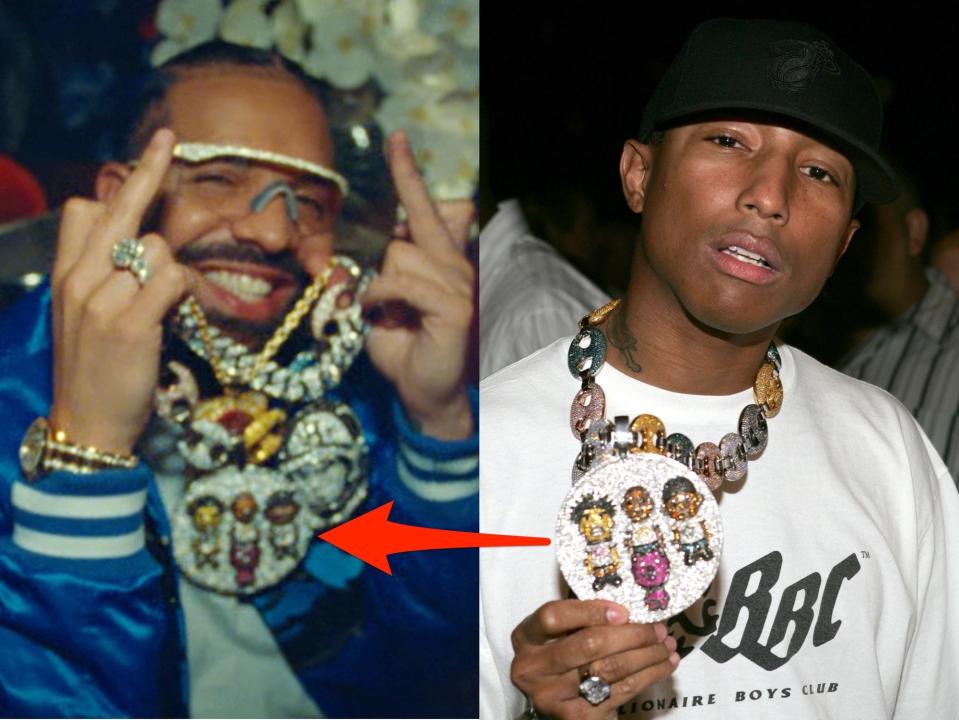 Drake and Pharrell wearing N.E.R.D. chain.