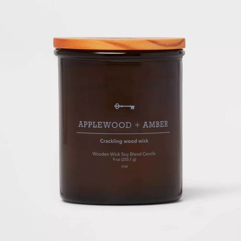 Threshold Amber Glass Applewood + Amber Woodwick Jar Candle