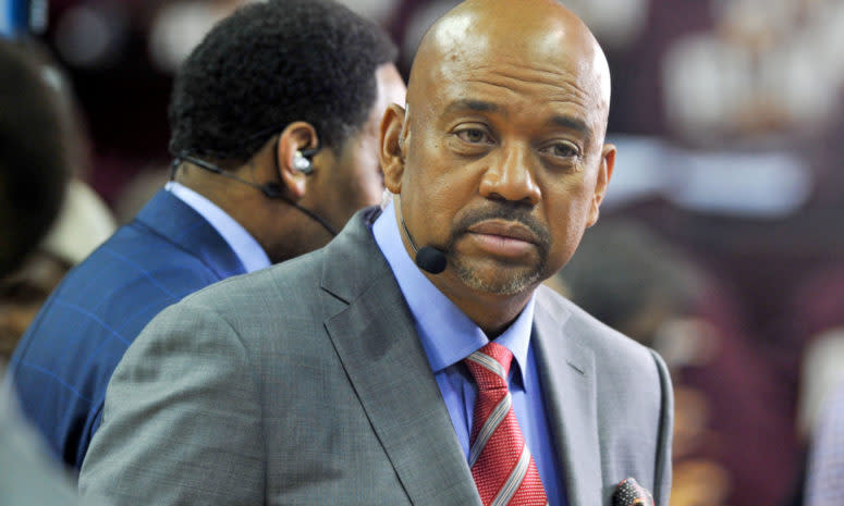 Michael Wilbon looks on prior to an NBA Finals game.