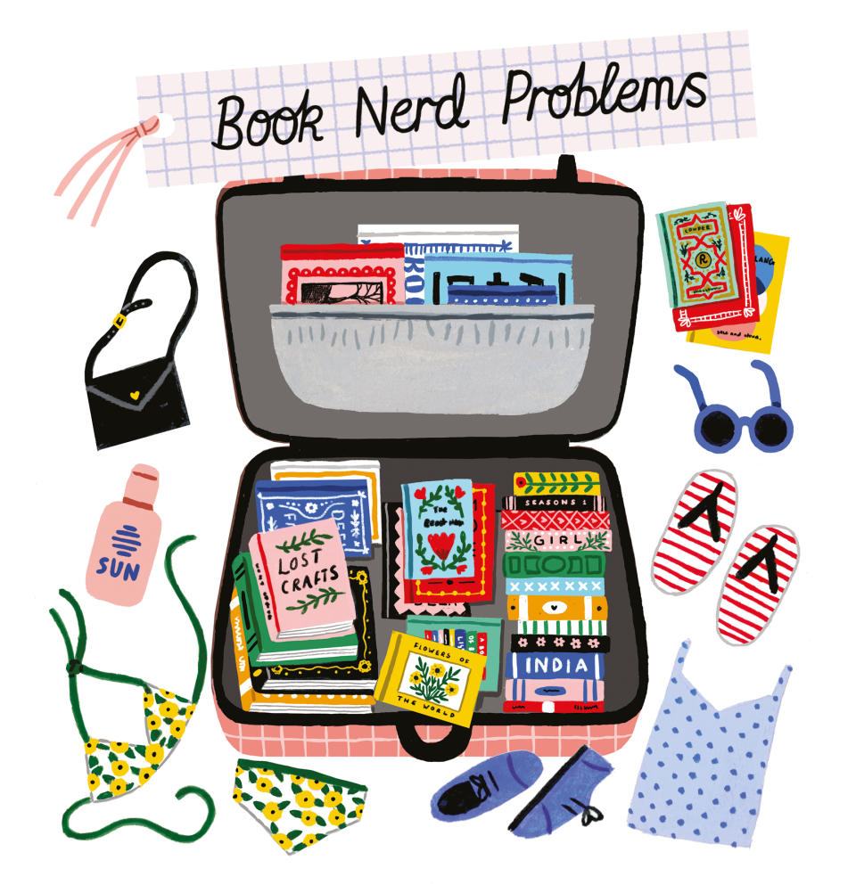 An illustration of too many books in a suitcase from Book Nerd