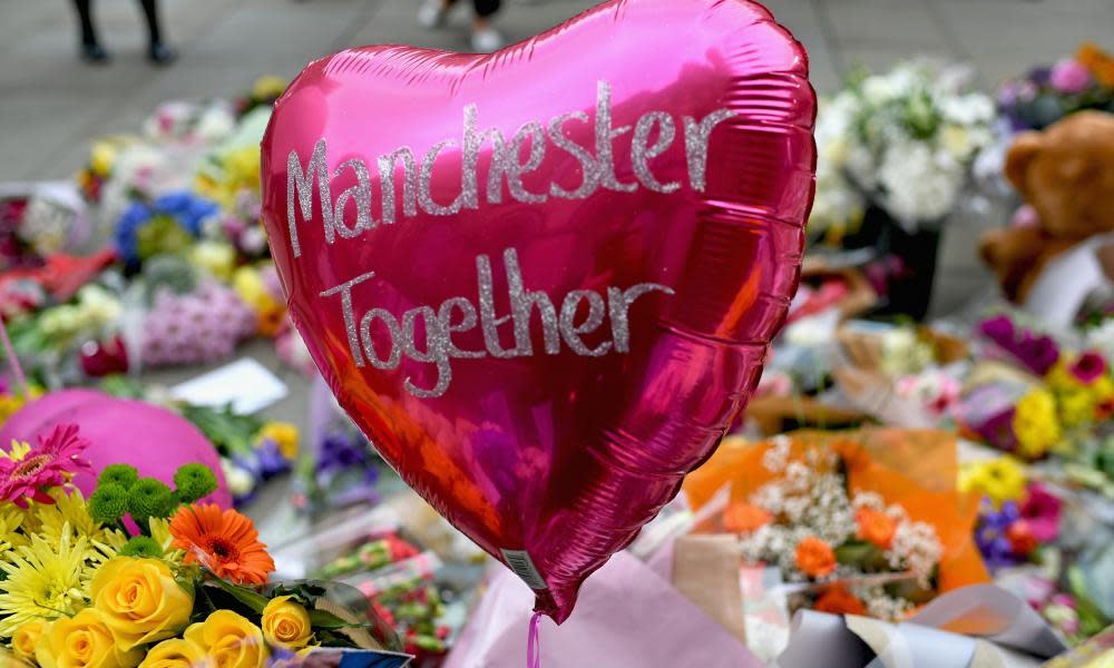 Floral tributes left for the victims of this week’s attacks in manchester. 