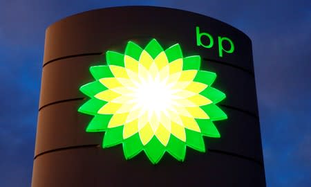 Logo of BP is seen at a petrol station in Kloten