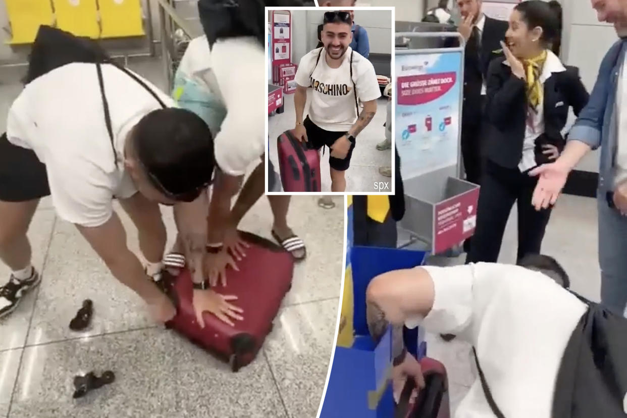 Flying high has never involved such a low. An airline passenger broke his suitcase wheels off to keep his bag from being overweight to avoid a penalty charge.