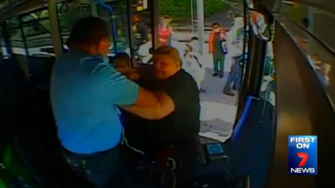 This woman hit the bus driver, knocking off his sunglasses in the process. Photo: 7 News