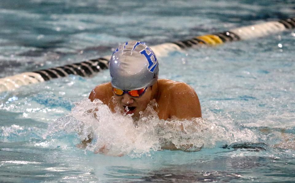 Shoonfon Li of Horseheads won the 200-yard individual medley in a state-qualifying 1:56.17 at the Section 4 Class A boys swimming and diving championships Feb. 18, 2023 at Watkins Glen High School.