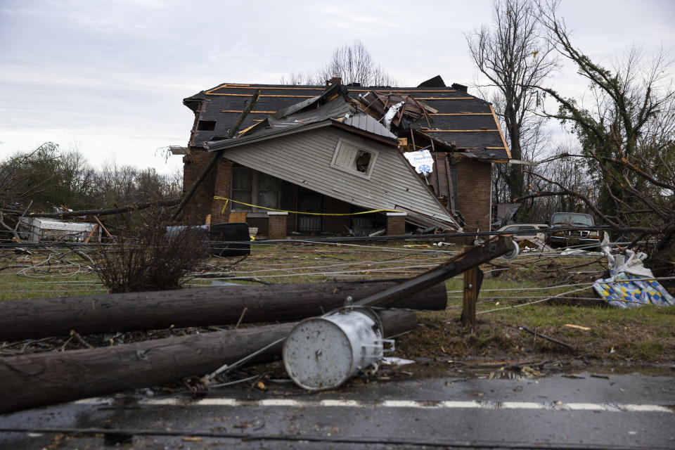 A home is shown destroyed by high winds from one of several tornadoes that tore through the state overnight on March 3, 2020 in Cookeville, Tennessee. At least 19 people were killed and scores more injured in storms across the state that caused severe damage in downtown Nashville. (Brett Carlsen/Getty Images)