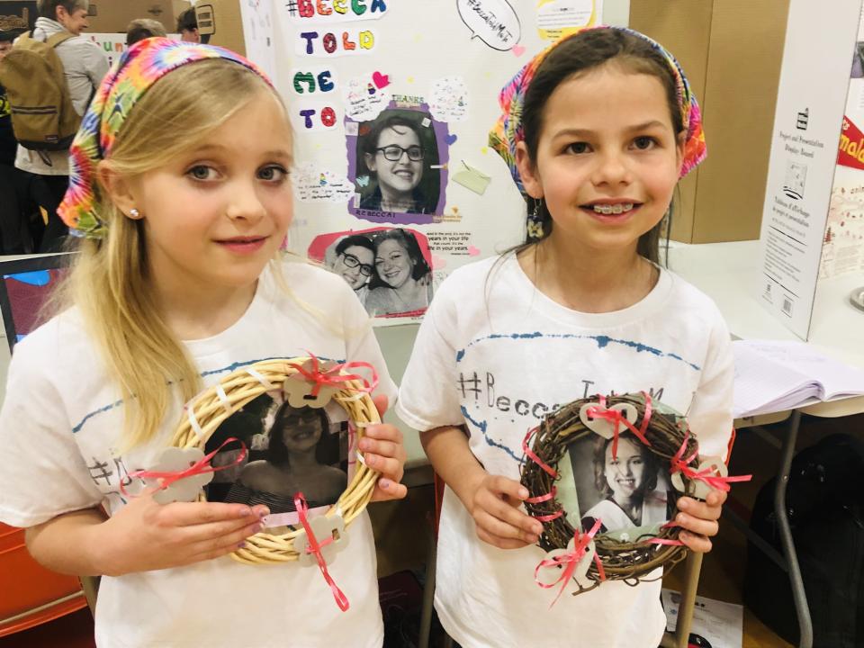 Charlotte and Winrey of Nackawic Elementary School present their project on the late Becca Schofield and her @beccatoldmeto campaign.