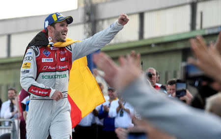 Motor Racing - Formula E - Berlin E-Prix - Flughafen Tempelhof, Berlin, Germany - May 19, 2018 Audi Sport Abt Schaeffler's Daniel Abt celebrates winning the race REUTERS/Fabian Bimmer