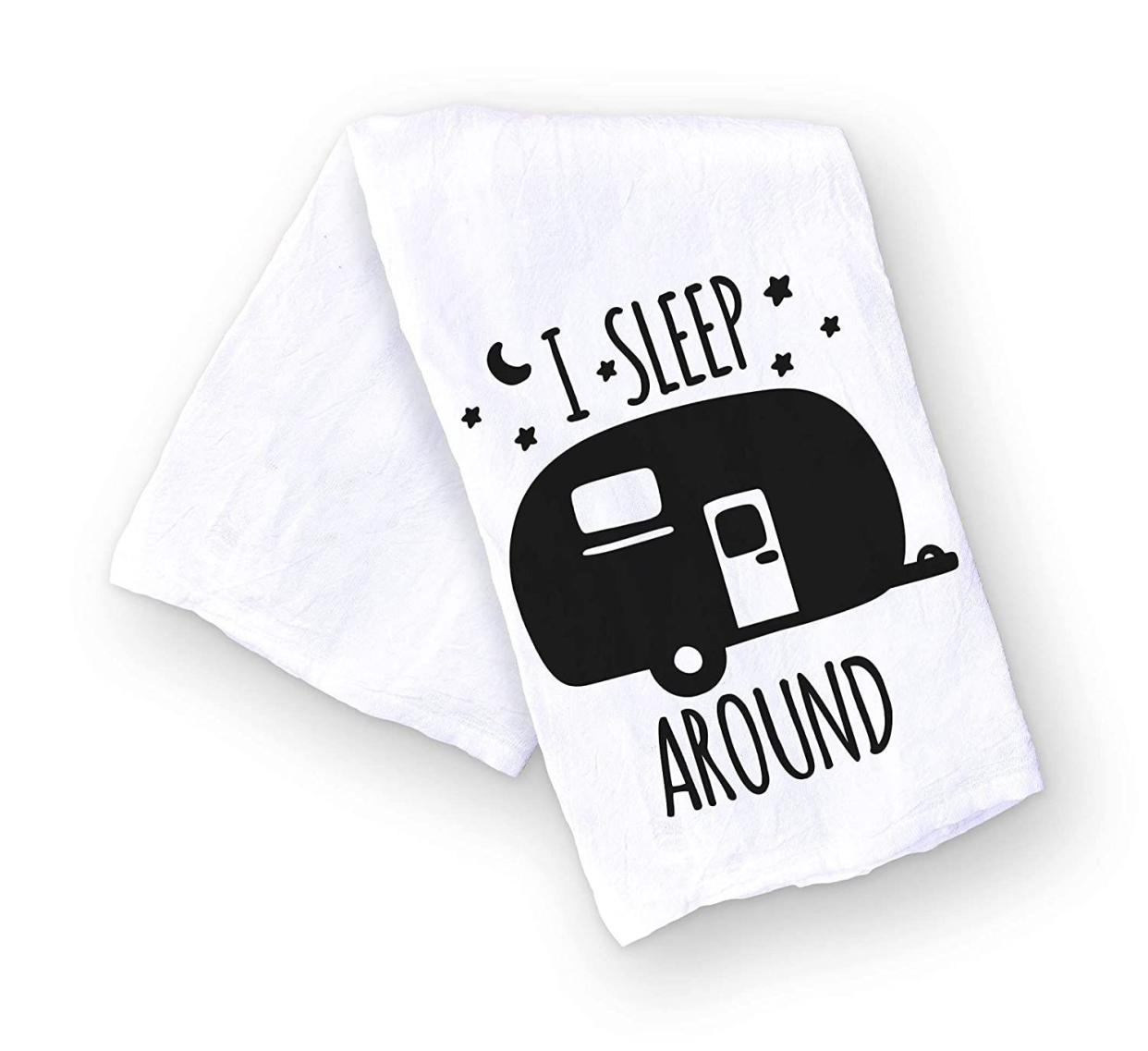 Handmade Funny Camping Kitchen Towel - I Sleep Around