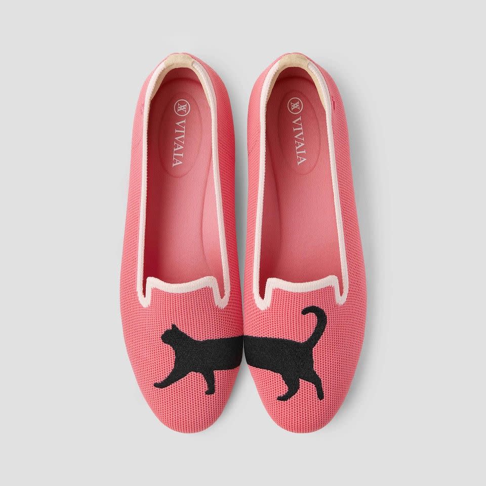 Pink Cat Round-Toe Patterned Loafers