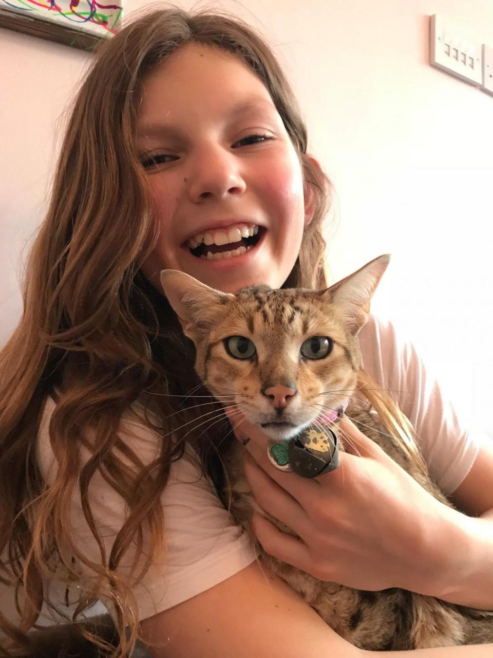 Ms Glass's daughter, Tabitha, pictured with Harley before he was found mutilated