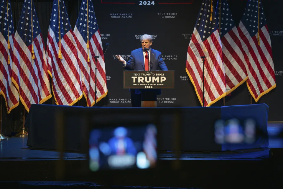 Former President Donald Trump at an America First Education Policy event at in Davenport, Iowa on March 13, 2023. (Desiree Rios/The New York Times)