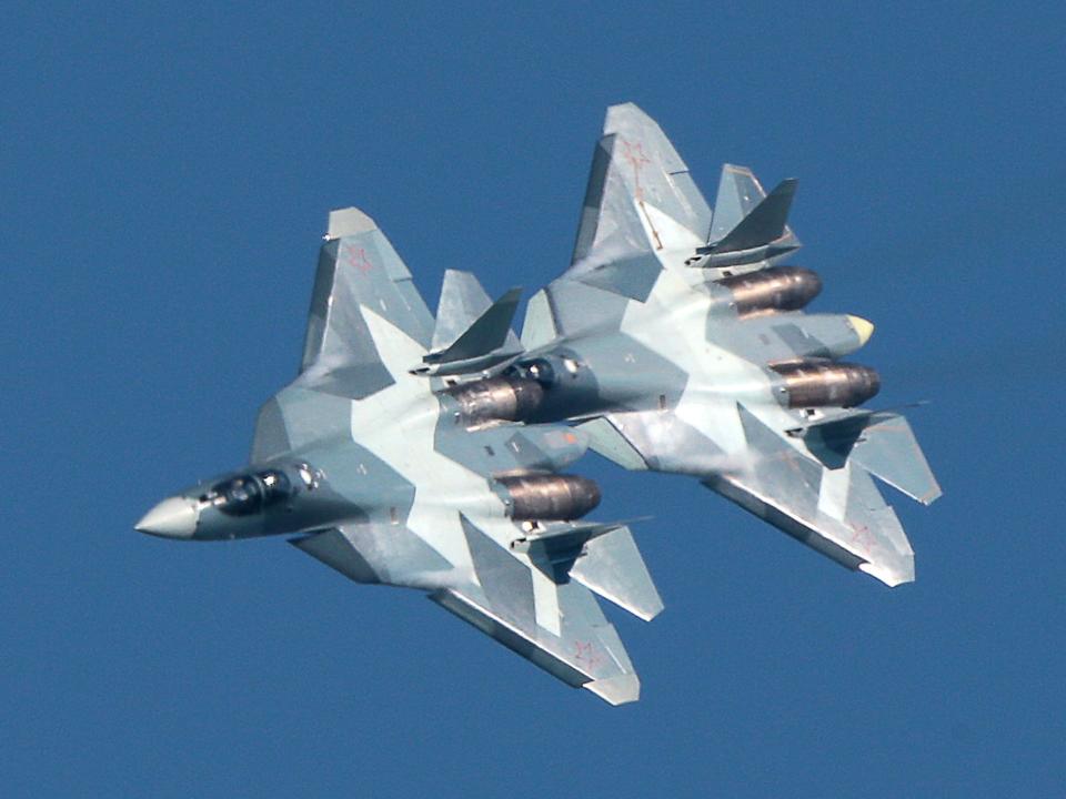 Sukhoi Su-57 jet multirole fighter aircraft in flight