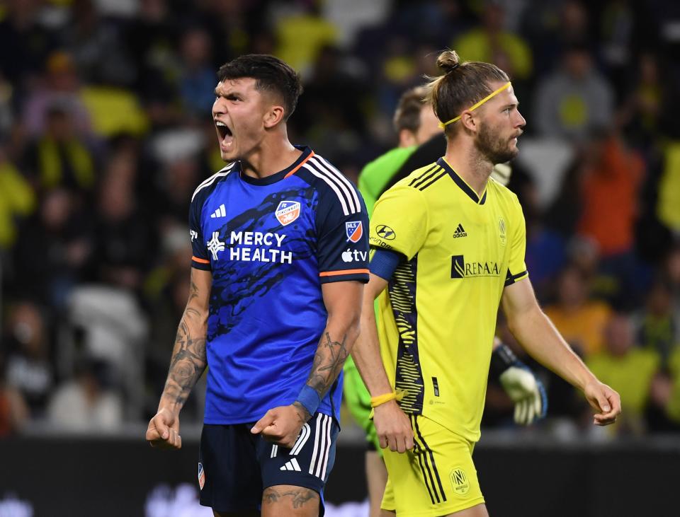 FC Cincinnati forward Brandon Vazquez scored his first goal of the 2023 MLS season on the road against Nashville SC.