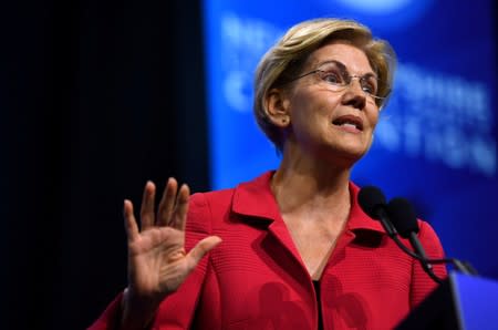 FILE PHOTO: Democratic 2020 U.S. presidential candidate and U.S. Senator Elizabeth Warren (D-MA) speaks at the New Hampshire Democratic Party state convention in Manchester