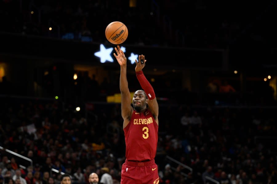 Cleveland Cavaliers guard Caris LeVert (3) in action during the second half of an NBA basketball game against the Washington Wizards, Monday, Feb. 6, 2023, in Washington. The Cavaliers won 114-91. (AP Photo/Nick Wass)