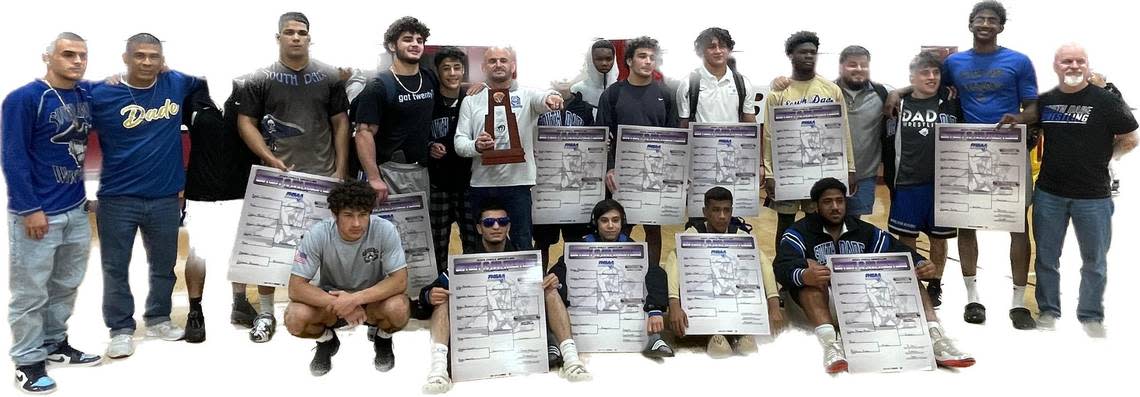 The South Dade wrestling team won its 22 district title.