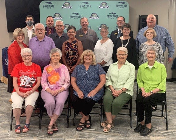 Donors to the SRC Foundation were recognized at the President’s Reception held June 30 at the Spoon River College Canton Campus. Pictured, front from the left: Ethel Miller, Kathy Lock, Paula Grigsby, Janice Dare Bruster, Nadine Groves. 
Middle: Carol and Loren Blackfelner, John and Gloria Davis, Toni Scott and Linda Ford accepting for Helping Hands Resale Shoppe, JoEllen Welch.  
Back: Colin Davis, Zach Maher, Kevin Meade, Curt Oldfield, and Mark Welch.